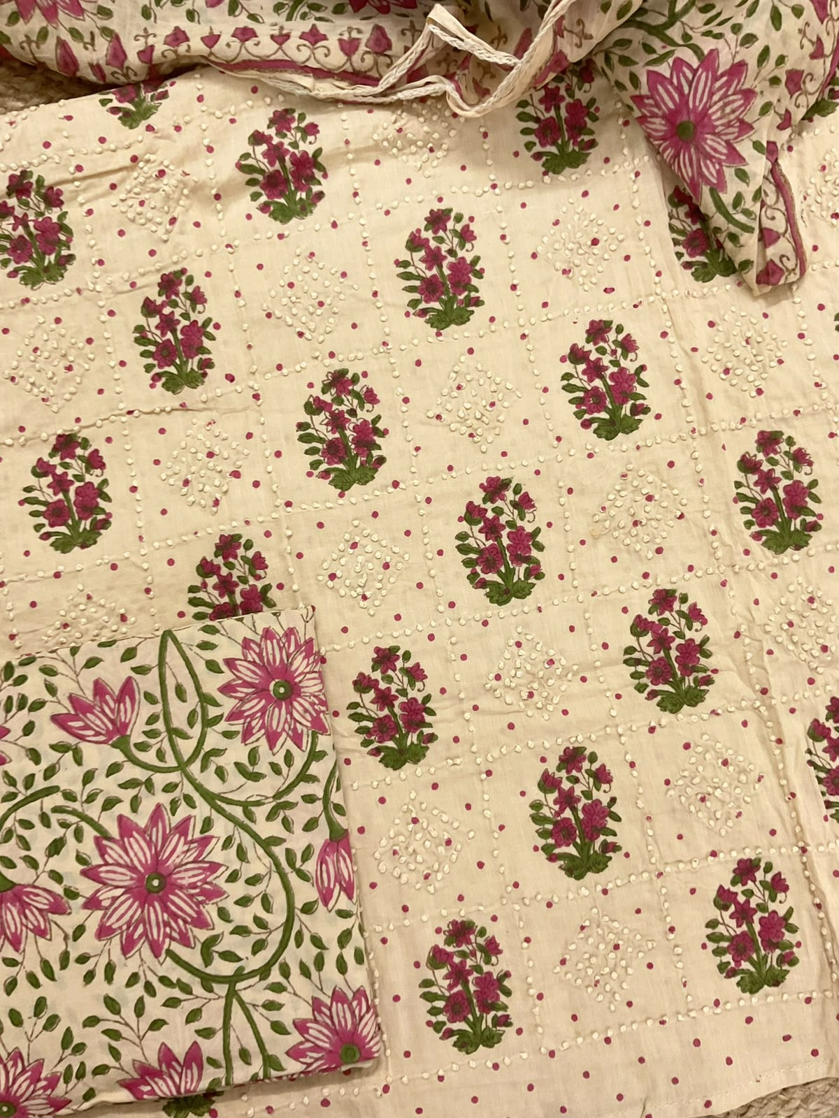 Pure Cotton Printed Embroidered Suit - Beige