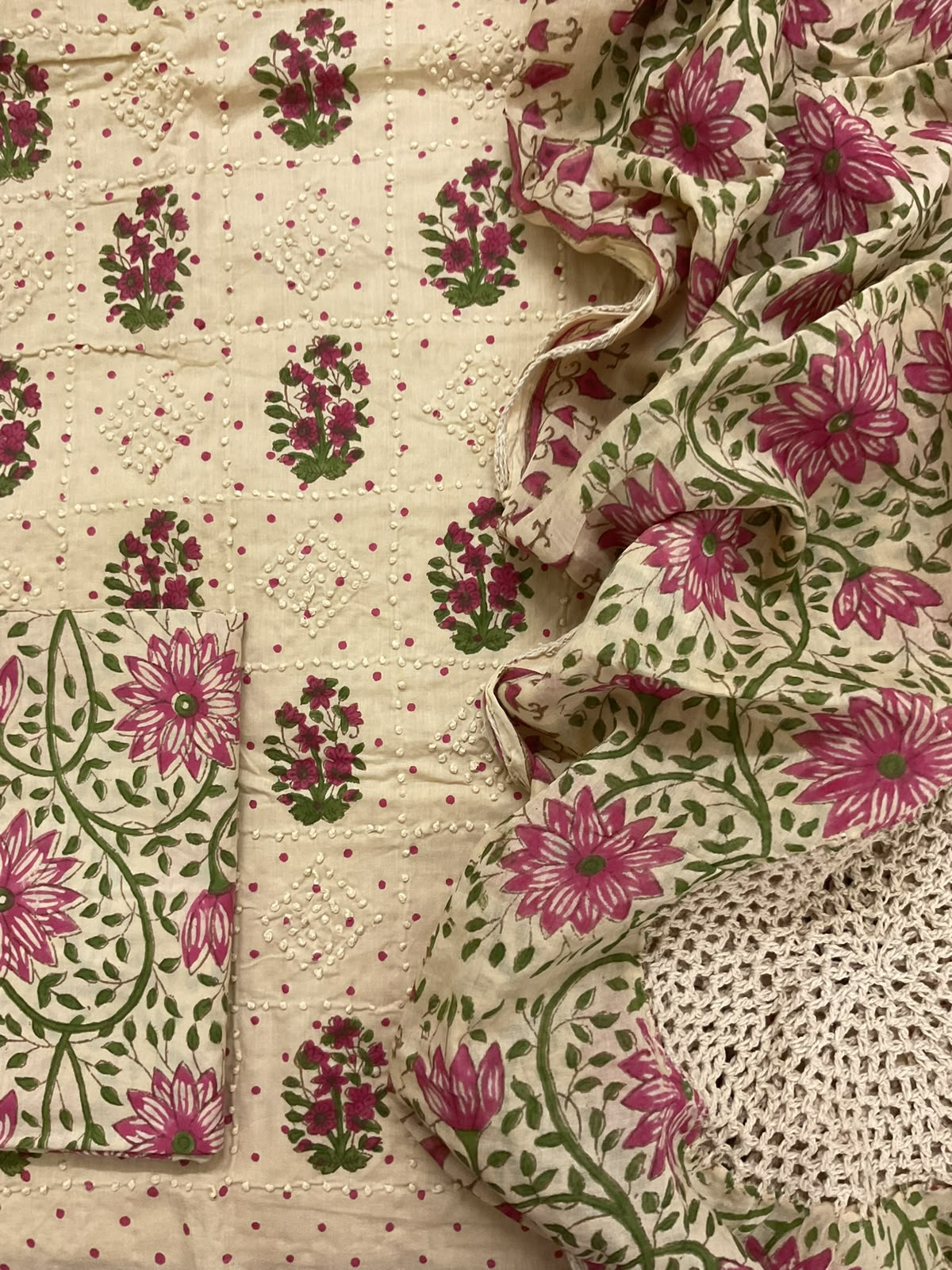 Pure Cotton Printed Embroidered Suit - Beige