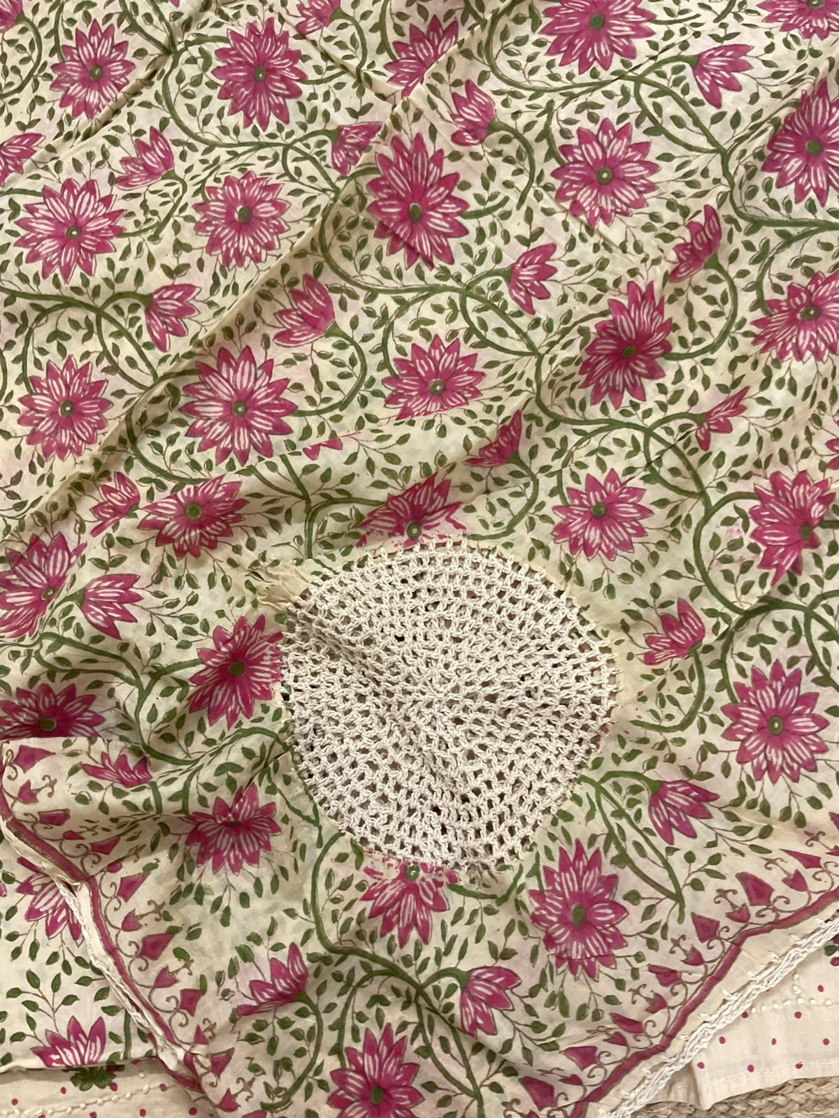 Pure Cotton Printed Embroidered Suit - Beige