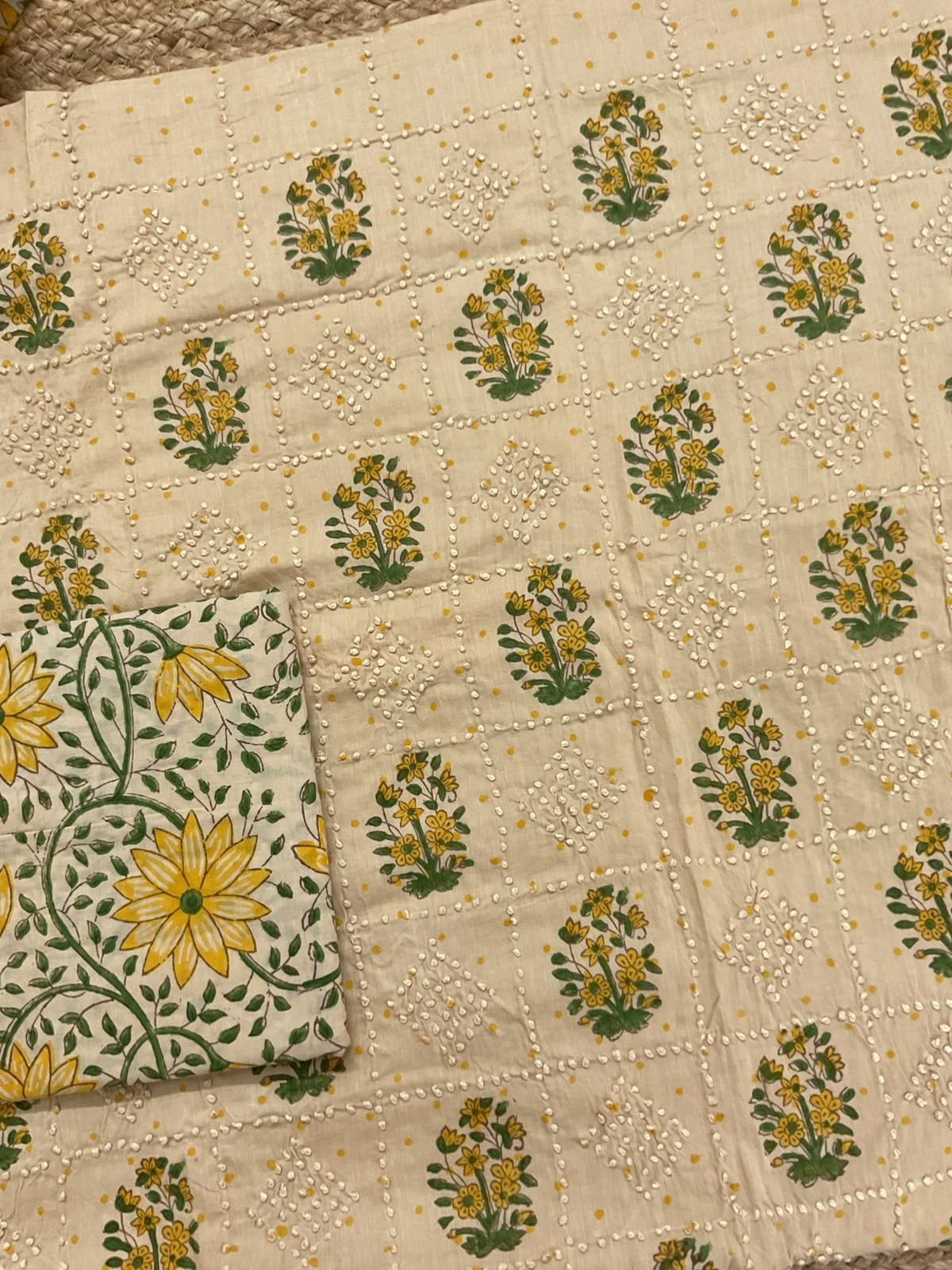 Pure Cotton Printed Embroidered Suit - Beige