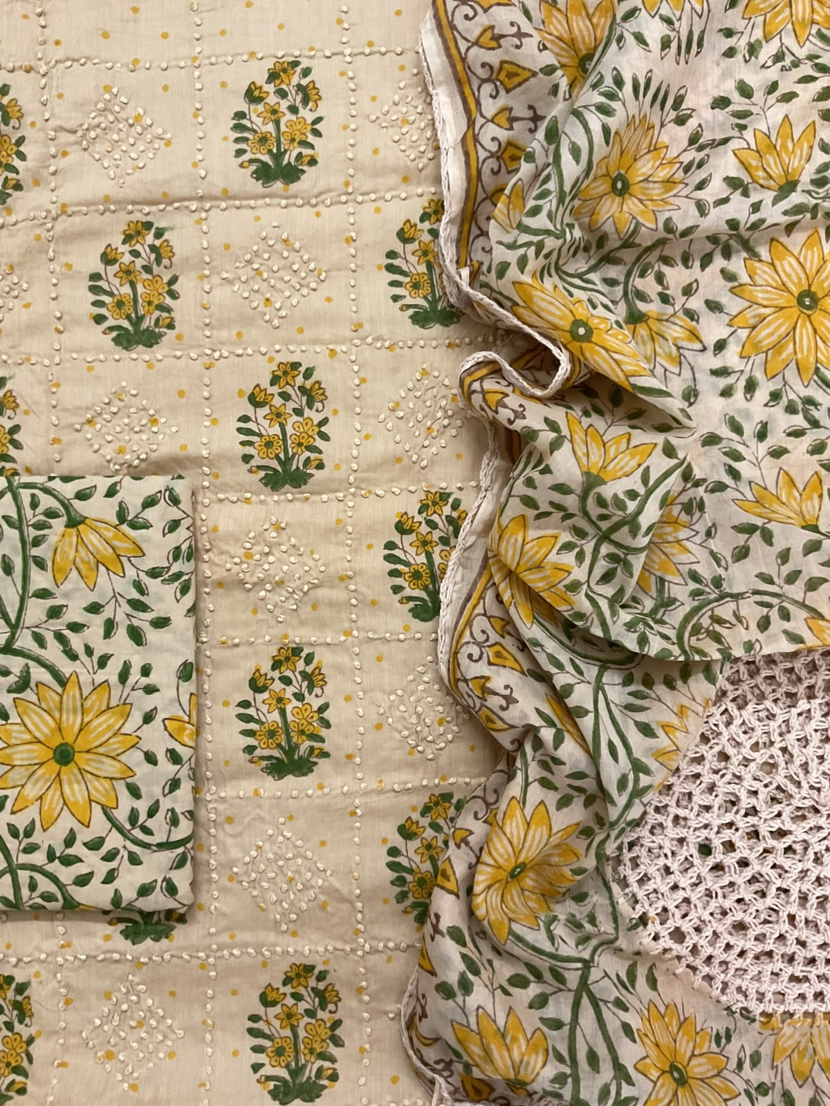 Pure Cotton Printed Embroidered Suit - Beige