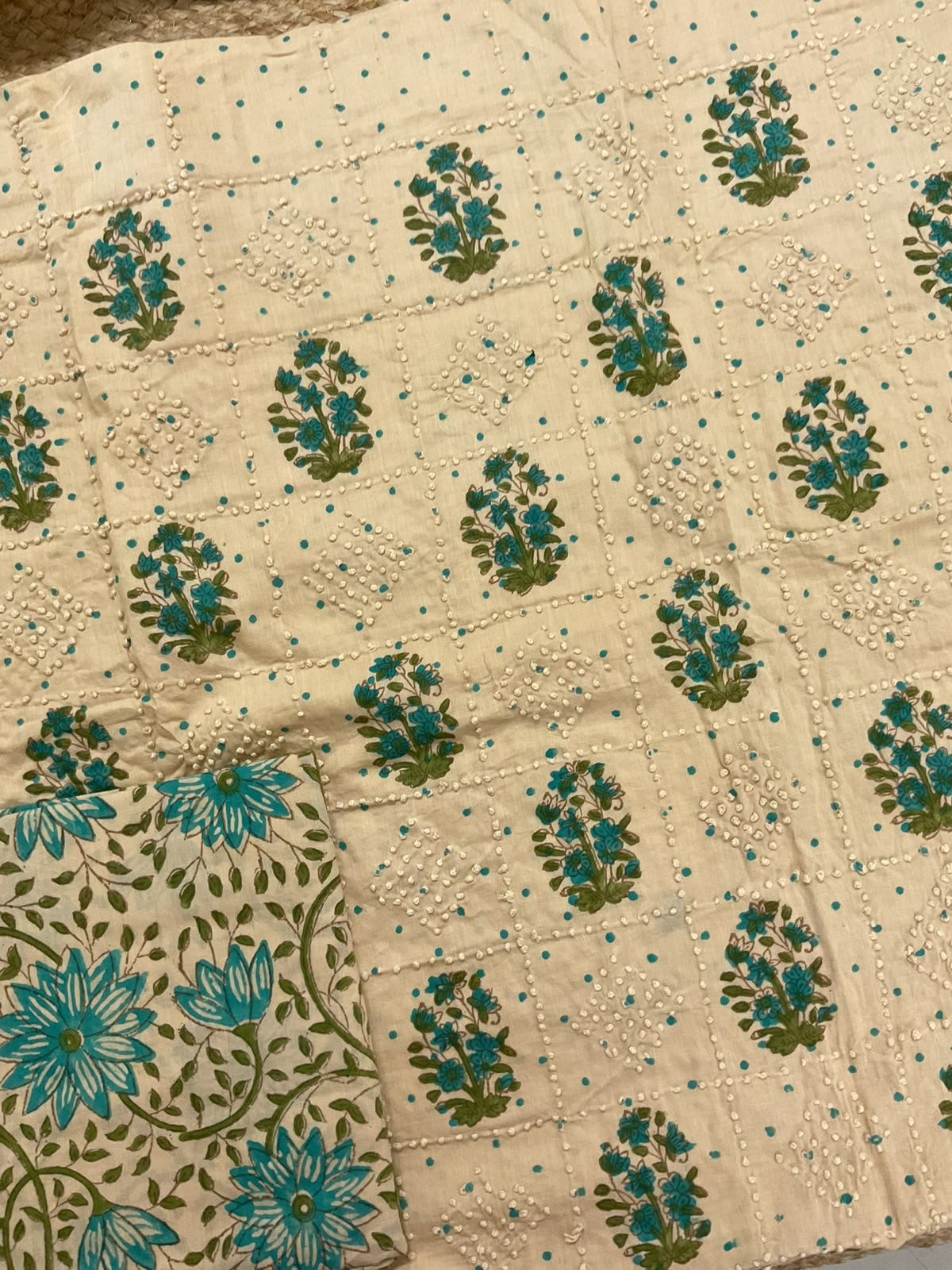 Pure Cotton Printed Embroidered Suit - Beige