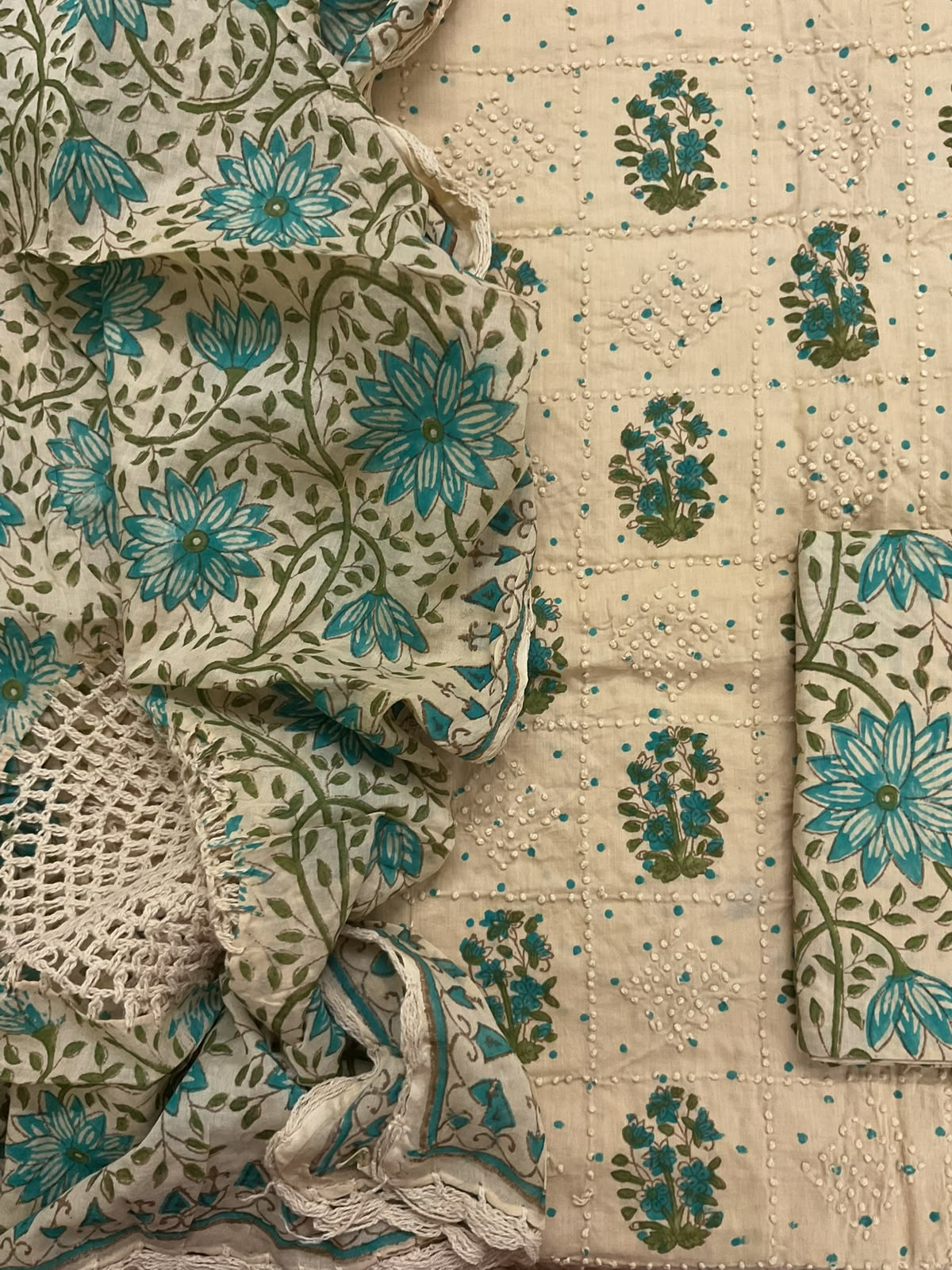 Pure Cotton Printed Embroidered Suit - Beige
