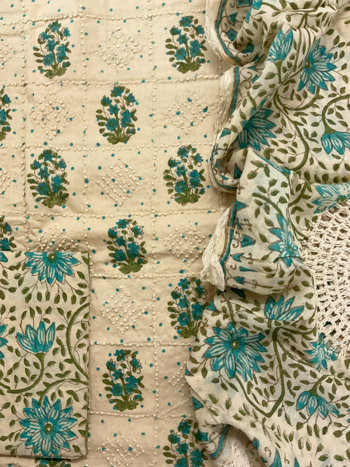Pure Cotton Printed Embroidered Suit - Beige