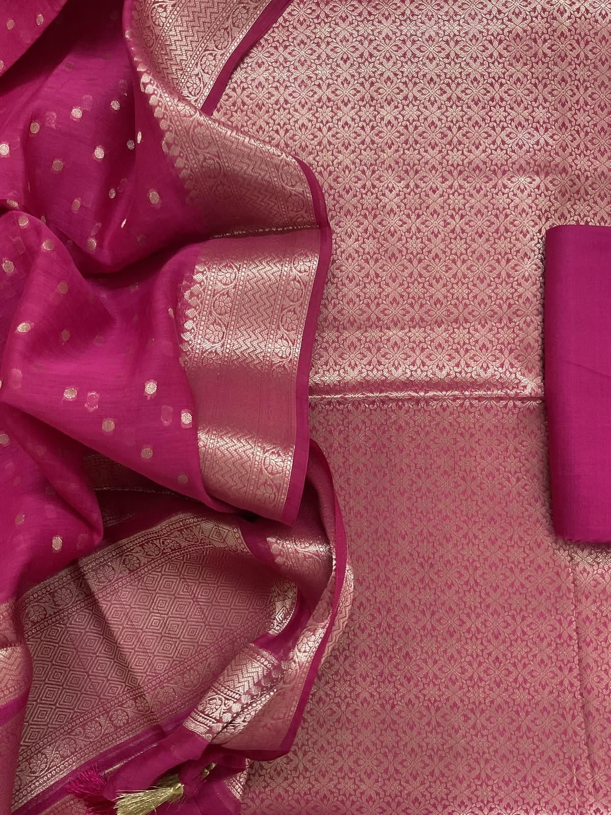 Pure Mul Chanderi Brocade Banarasi Weaved Suit - Pink