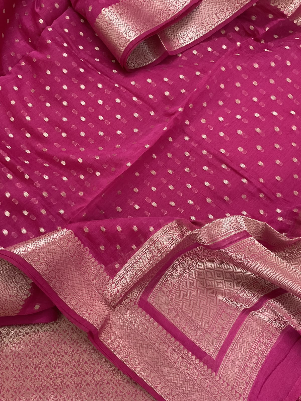 Pure Mul Chanderi Brocade Banarasi Weaved Suit - Pink