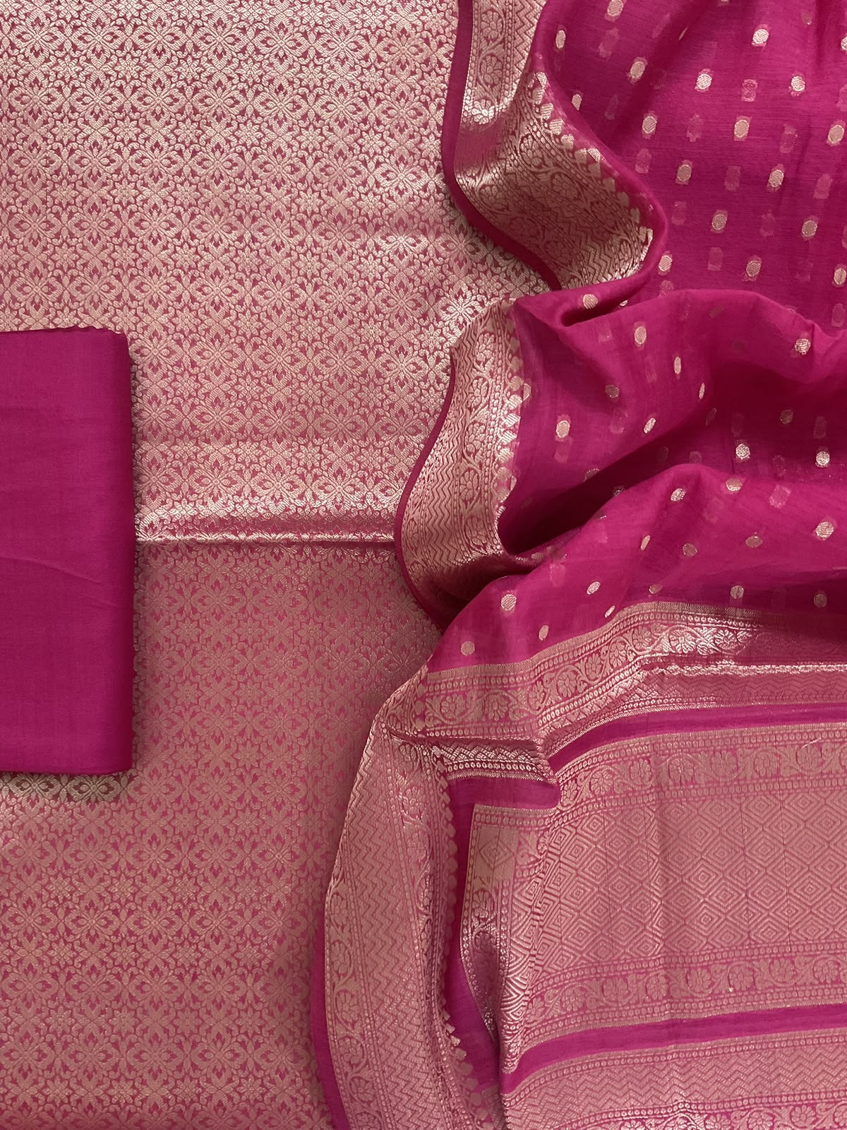 Pure Mul Chanderi Brocade Banarasi Weaved Suit - Pink