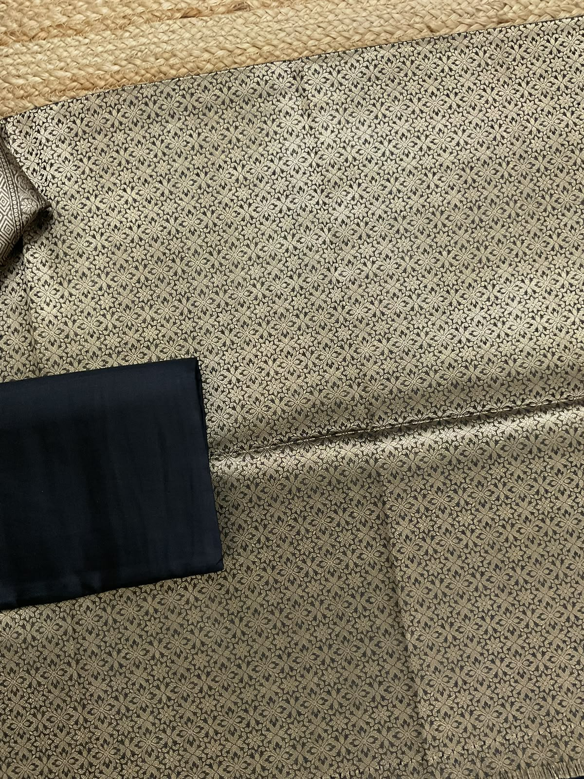 Pure Mul Chanderi Brocade Banarasi Weaved Suit - Black