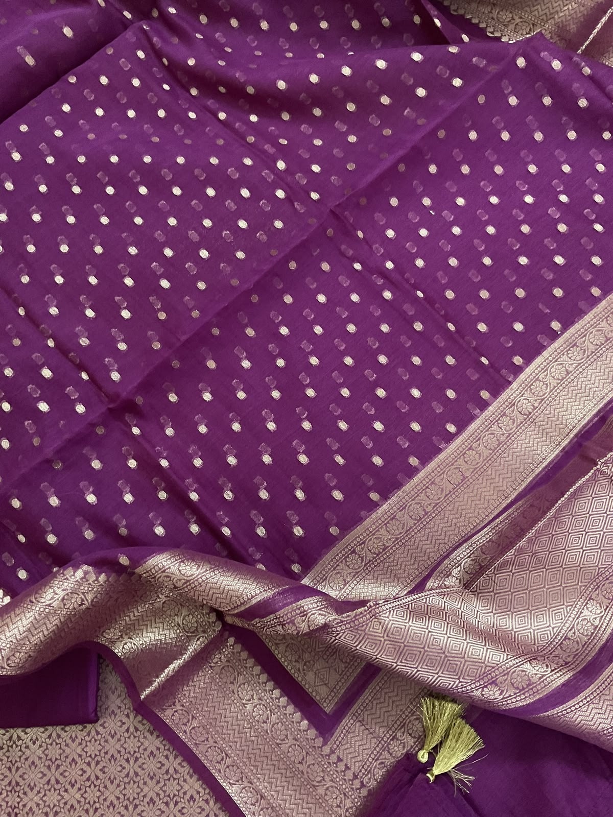 Pure Mul Chanderi Brocade Banarasi Weaved Suit - Violet