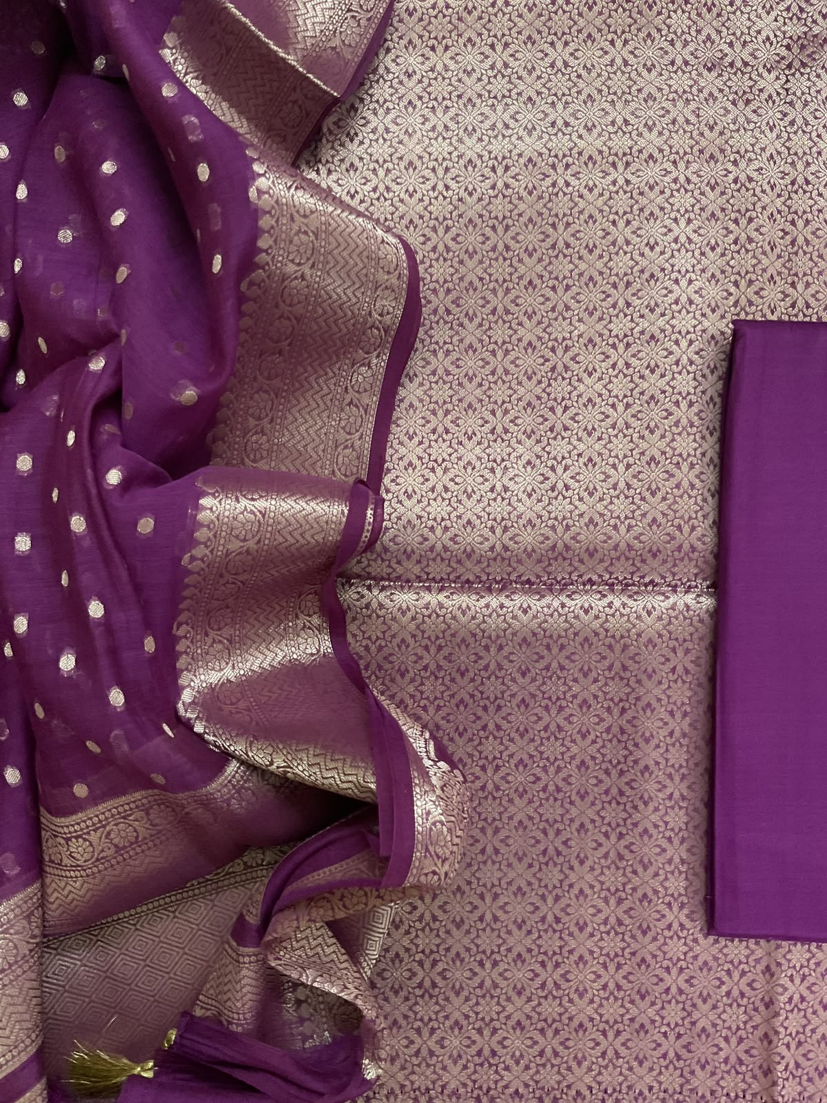Pure Mul Chanderi Brocade Banarasi Weaved Suit - Violet