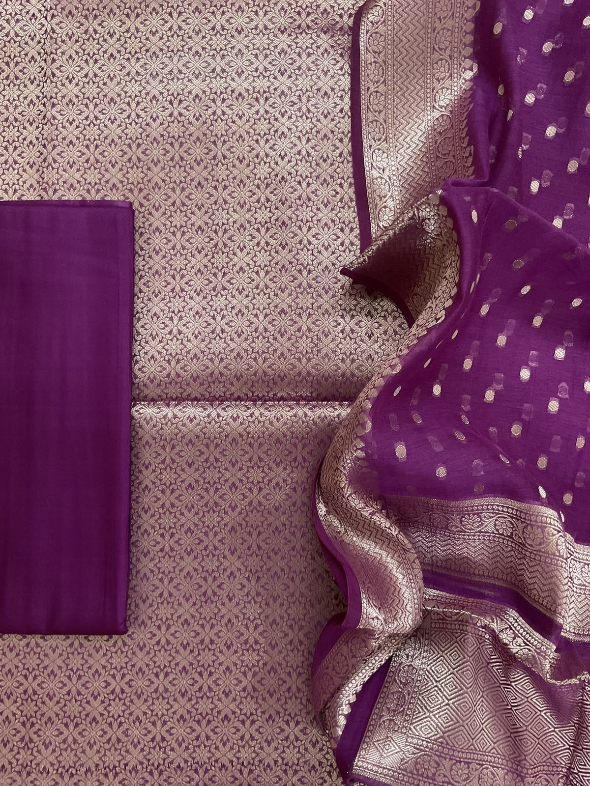 Pure Mul Chanderi Brocade Banarasi Weaved Suit - Violet