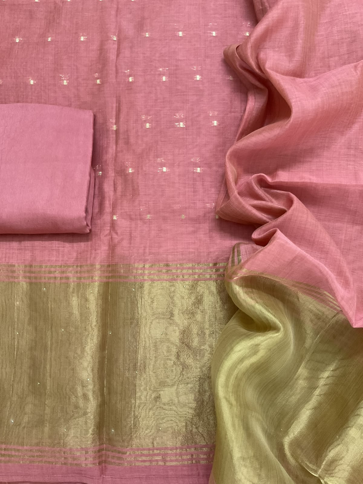 Soft Slub Chanderi Banarasi Weaved Embroidered Suit - Pink