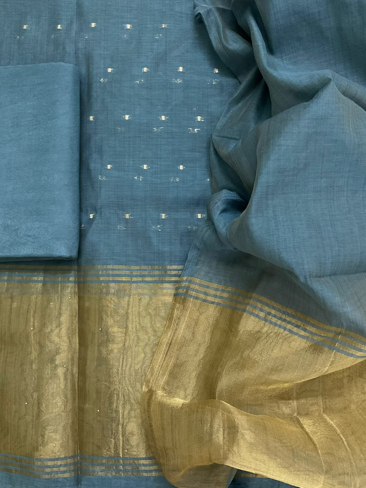 Soft Slub Chanderi Banarasi Weaved Embroidered Suit - Blue
