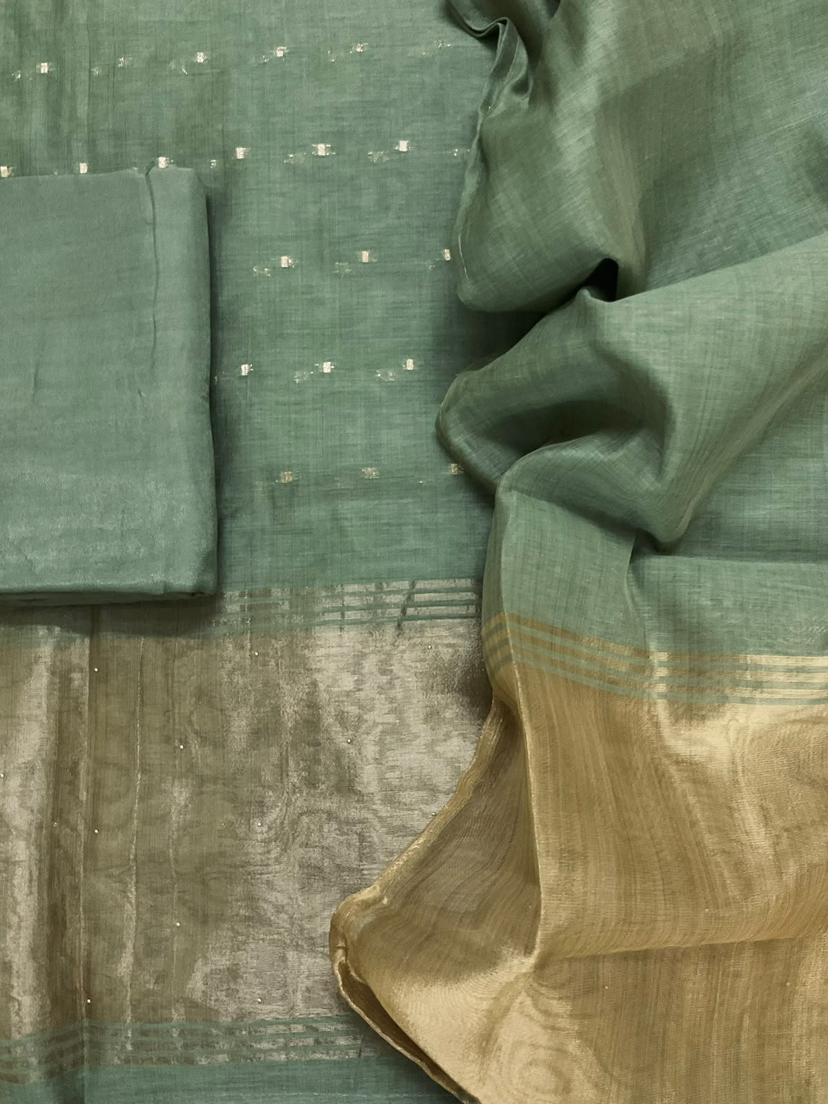 Soft Slub Chanderi Banarasi Weaved Embroidered Suit - Green