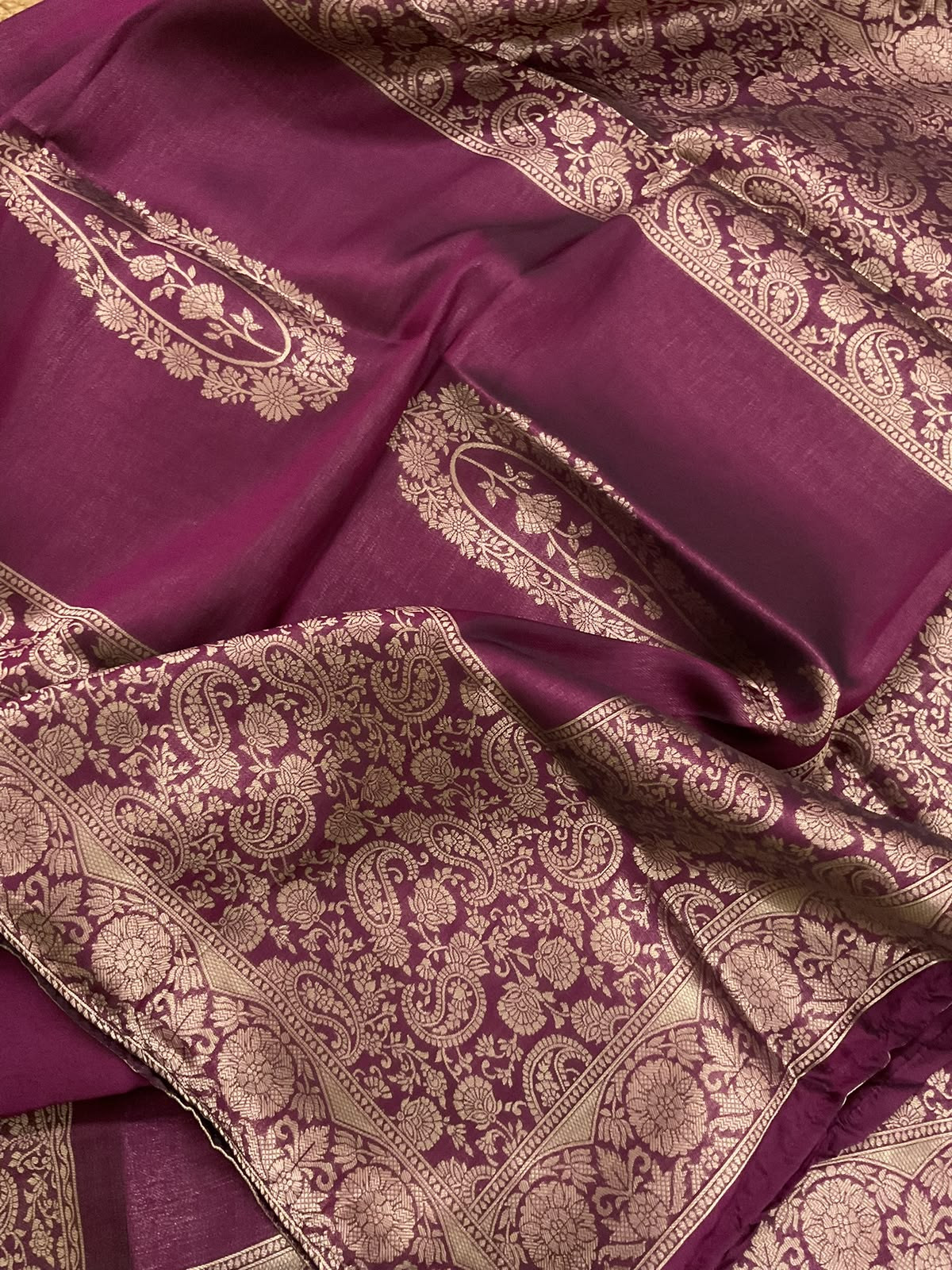Soft Cotton Silk Banarasi Weaved Embroidered Suit - Wine