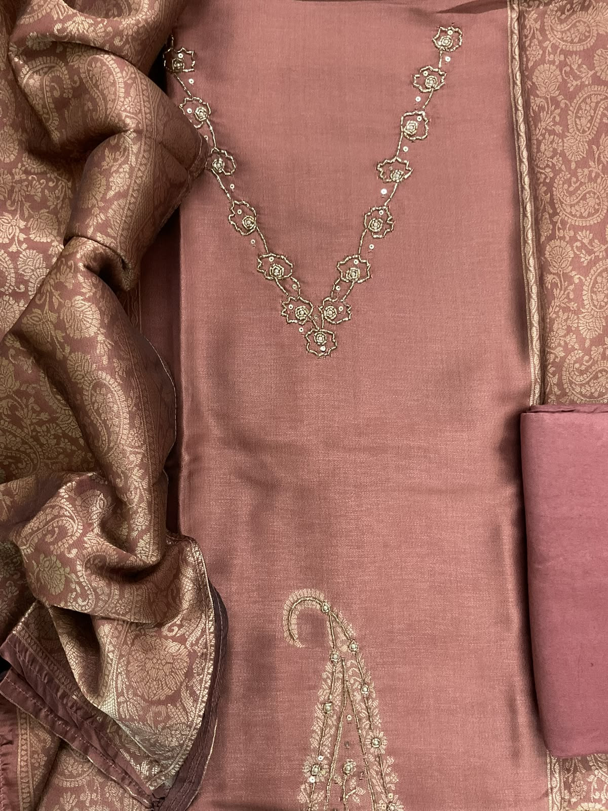 Soft Cotton Silk Banarasi Weaved Embroidered Suit - Peach