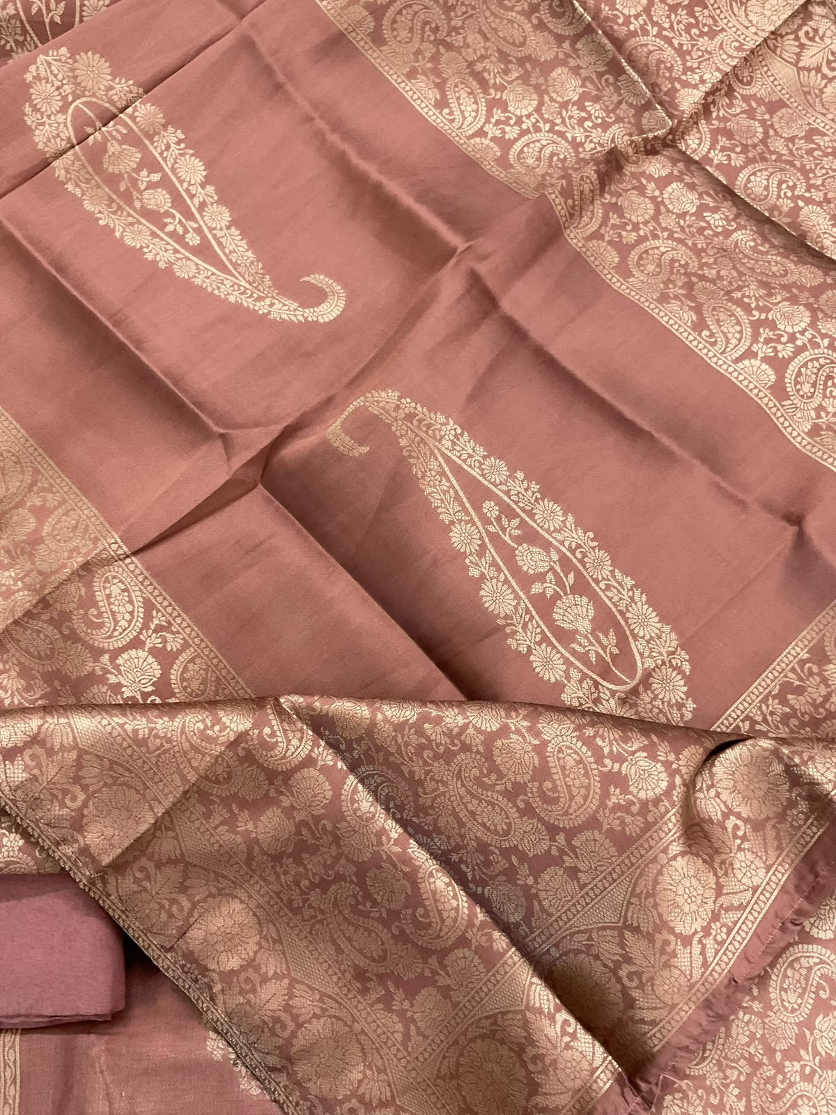 Soft Cotton Silk Banarasi Weaved Embroidered Suit - Peach