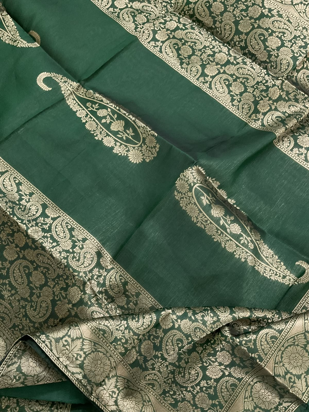 Soft Cotton Silk Banarasi Weaved Embroidered Suit - Green
