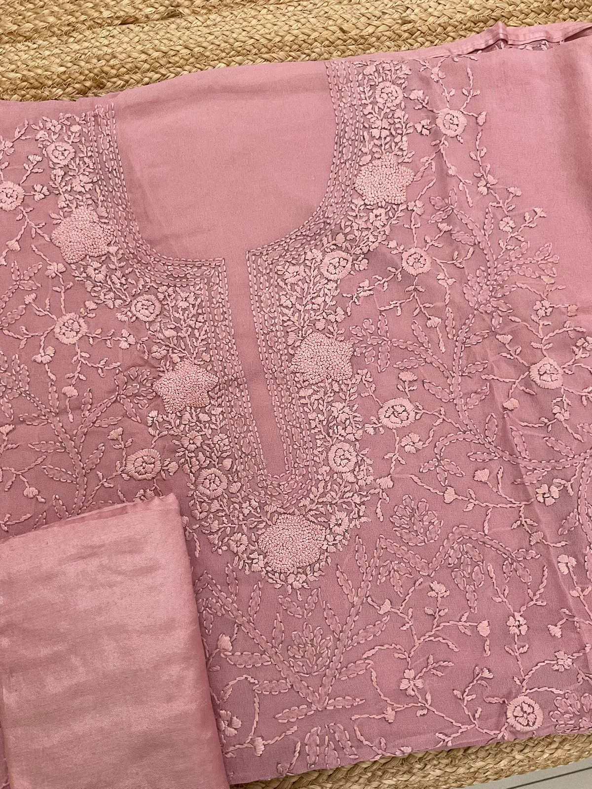 Pure Georgette Embroidered Suit - Mauve