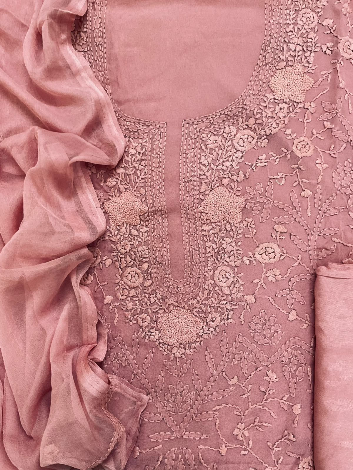 Pure Georgette Embroidered Suit - Mauve