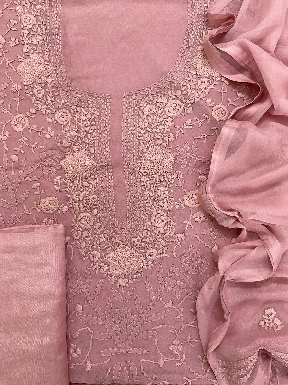 Pure Georgette Embroidered Suit - Mauve