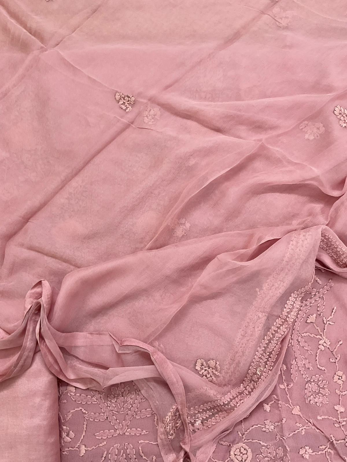 Pure Georgette Embroidered Suit - Mauve