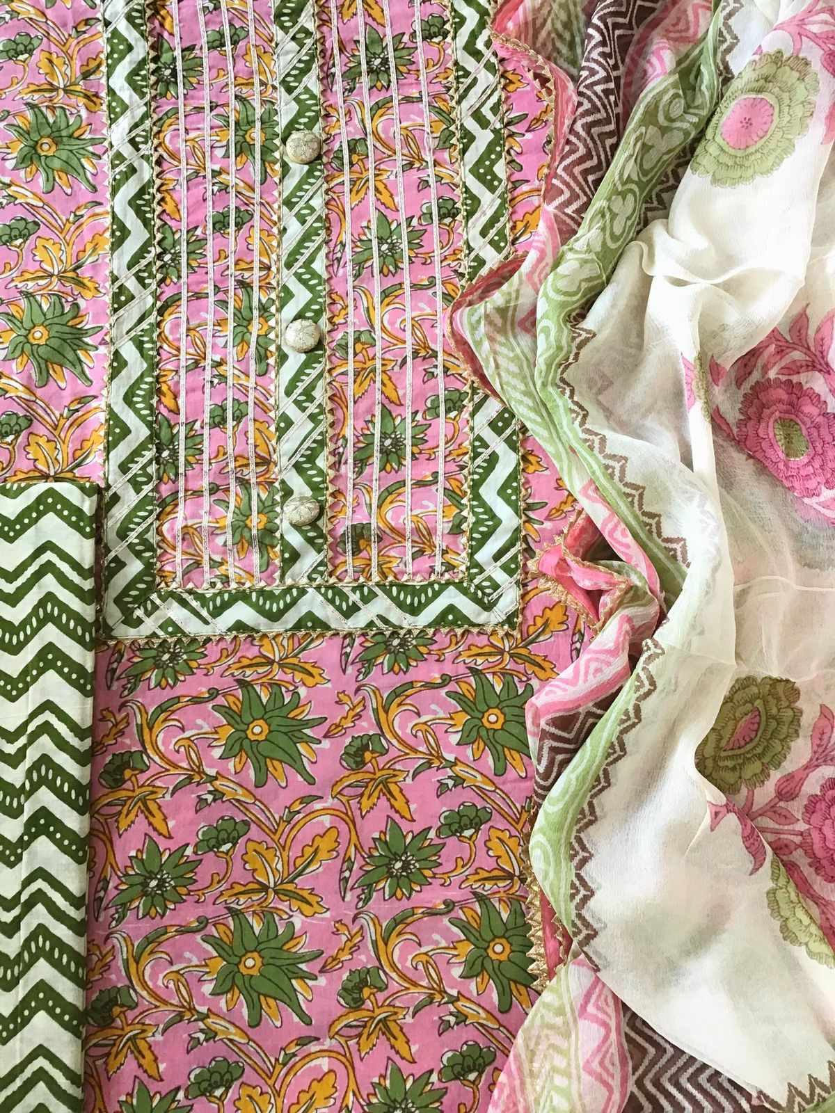 Pure Cotton Printed Embroidered Suit - Pink