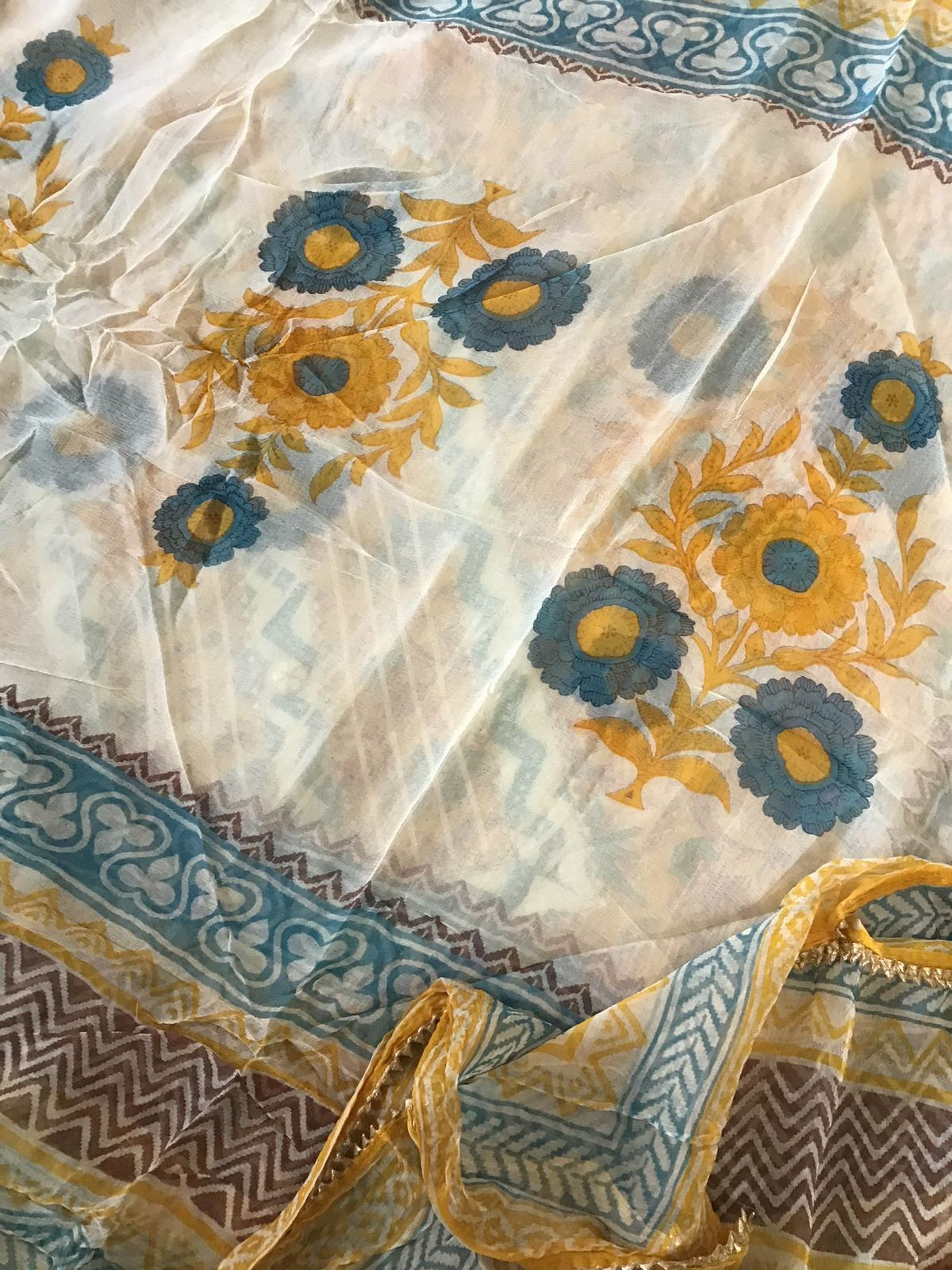 Pure Cotton Printed Embroidered Suit - Yellow