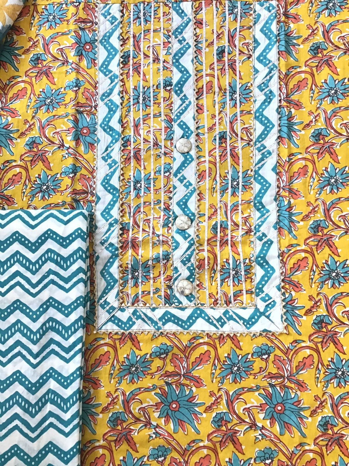 Pure Cotton Printed Embroidered Suit - Yellow