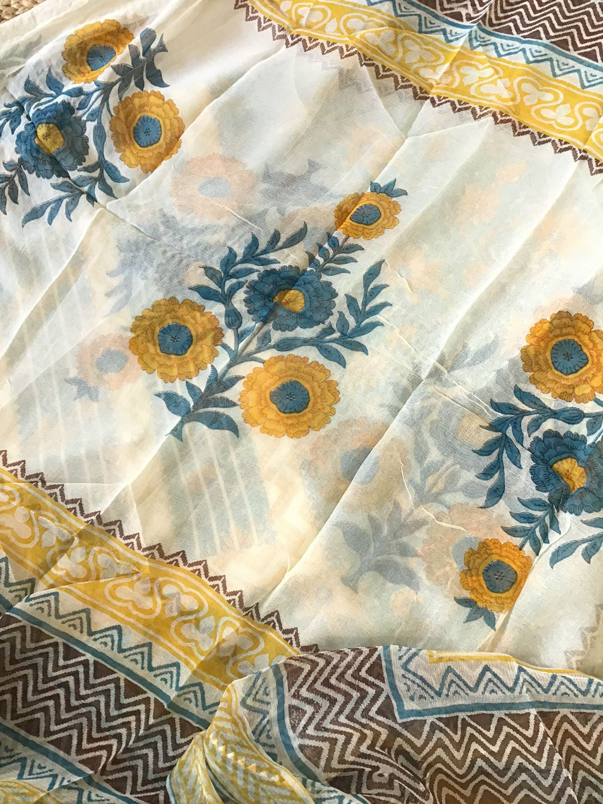 Pure Cotton Printed Embroidered Suit - Blue