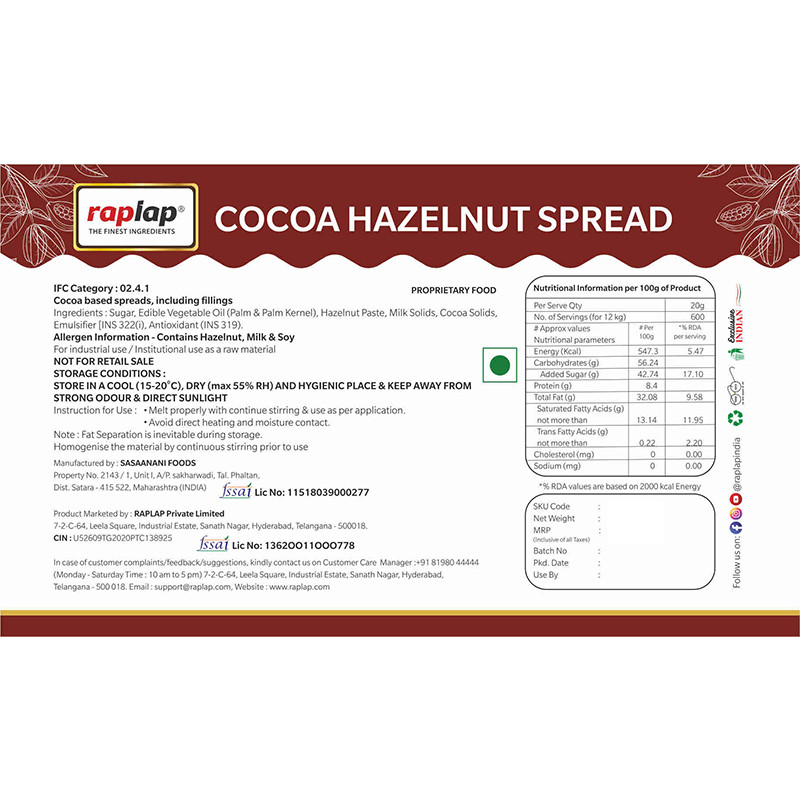 Cocoa hazelnut spread Label