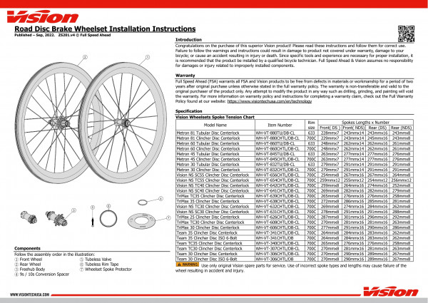 VISION METRON 60 SL DISC CLINCHER/TL SH B11