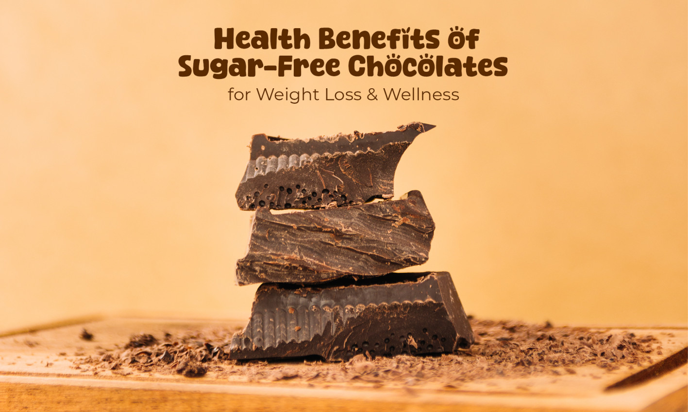 Stack of sugar-free chocolates illustrating health benefits for weight loss and wellness