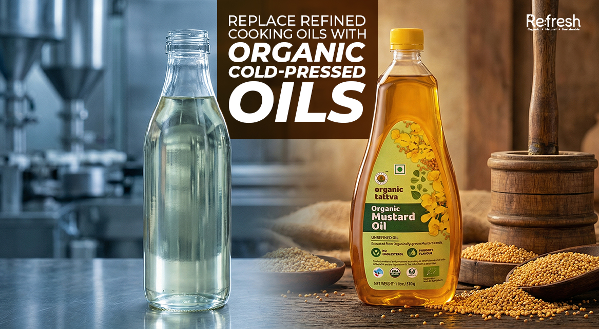 Bottle of organic cold pressed oil with ingredients