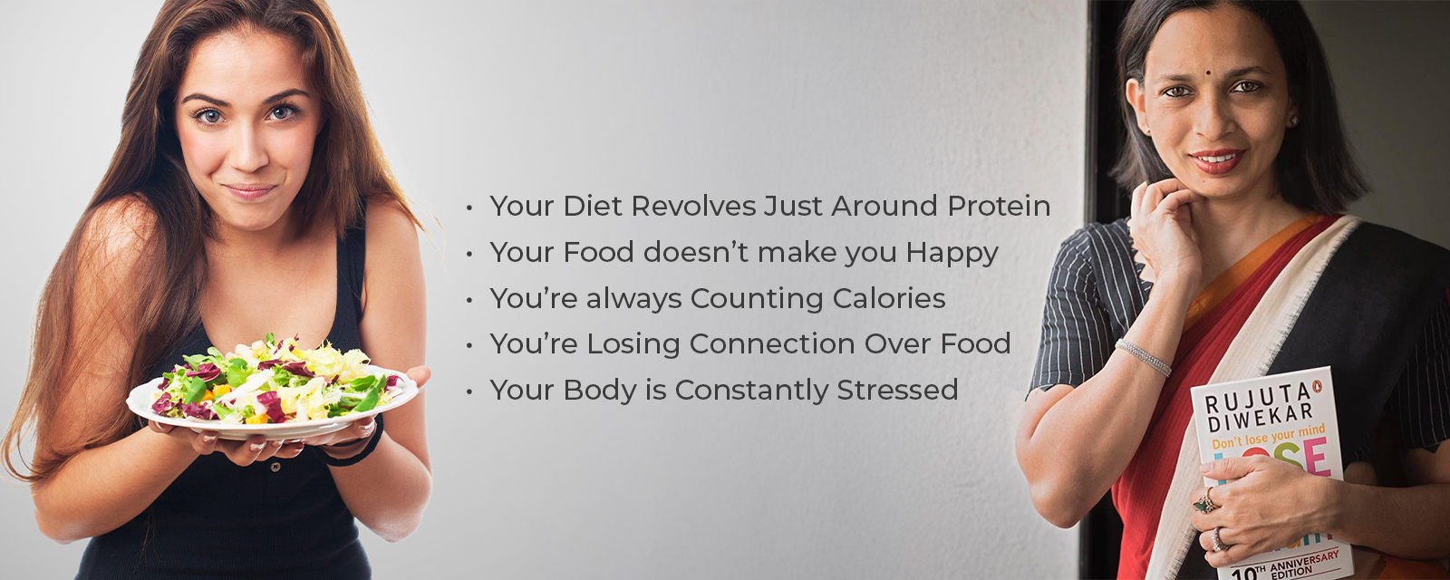 Screenshot of the Refresh: Organic Natural Sustainable website featuring nutritionist Rujuta Diwekar discussing sustainable weight loss and healthy eating habits, surrounded by articles on organic products and wellness.