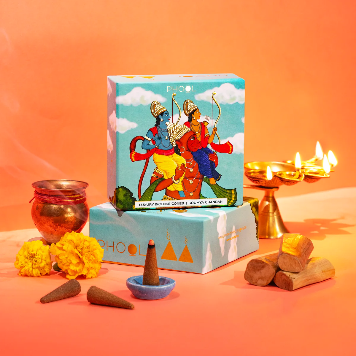 Phool Ayodhya Incense Cones - Special Pack - Soumya Chandan Fragrance Flowers Offered at Ayodhya Temples I 40 Cones