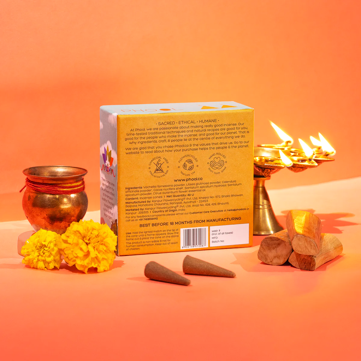 Phool Ayodhya Incense Cones - Special Pack - Soumya Chandan Fragrance Flowers Offered at Ayodhya Temples I 40 Cones
