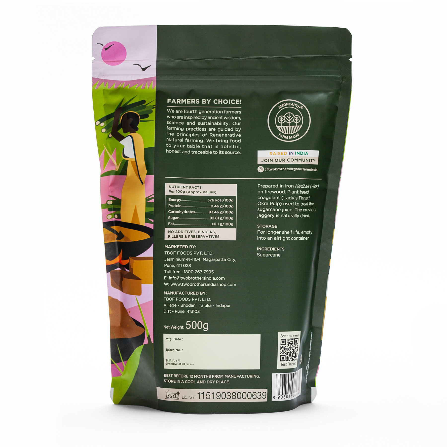 Two Brothers Sugarcane Jaggery Crushed Granular 500g