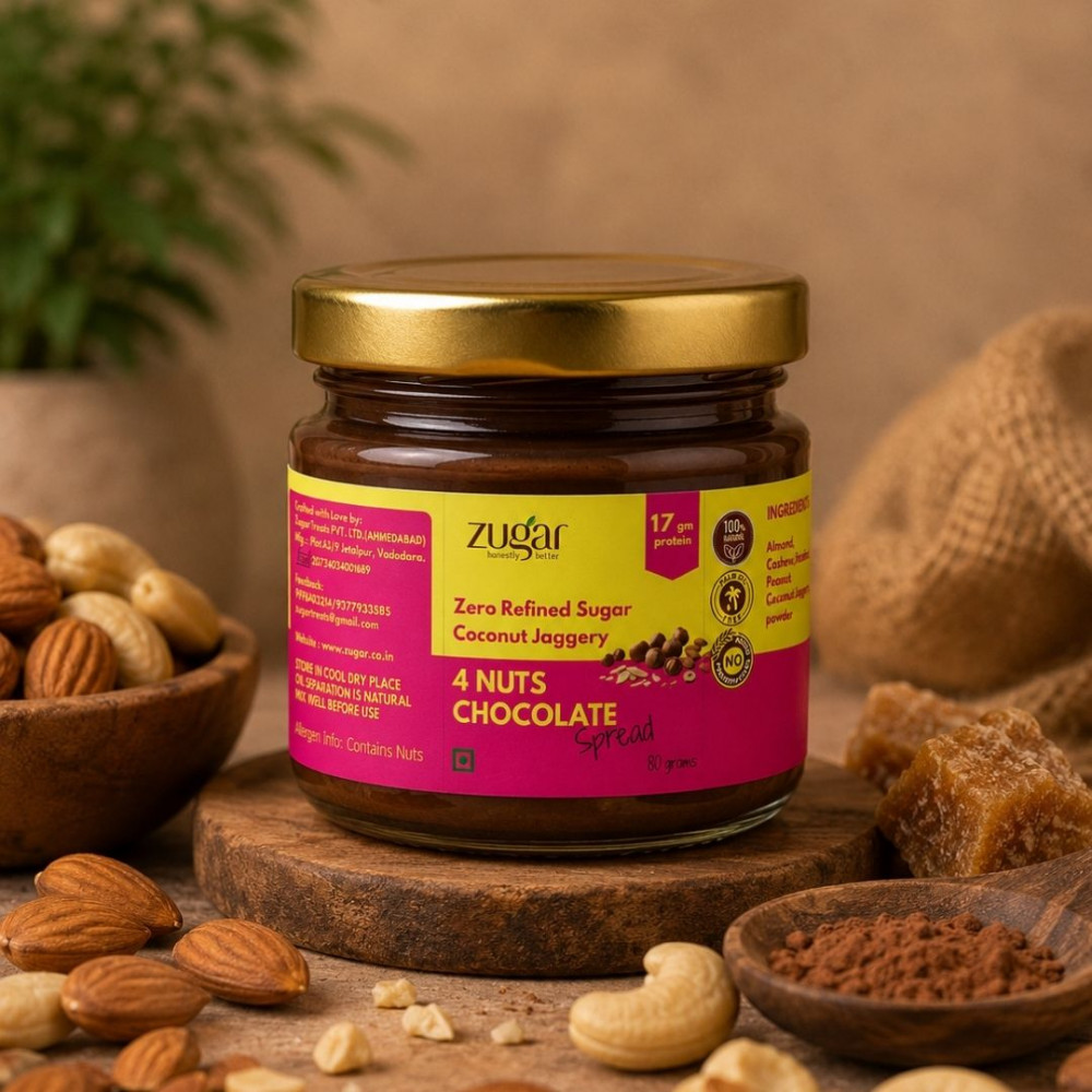 Image of Zugar 4 Nut Chocolate Spread 80g – No Refined Sugar, Coconut Jaggery