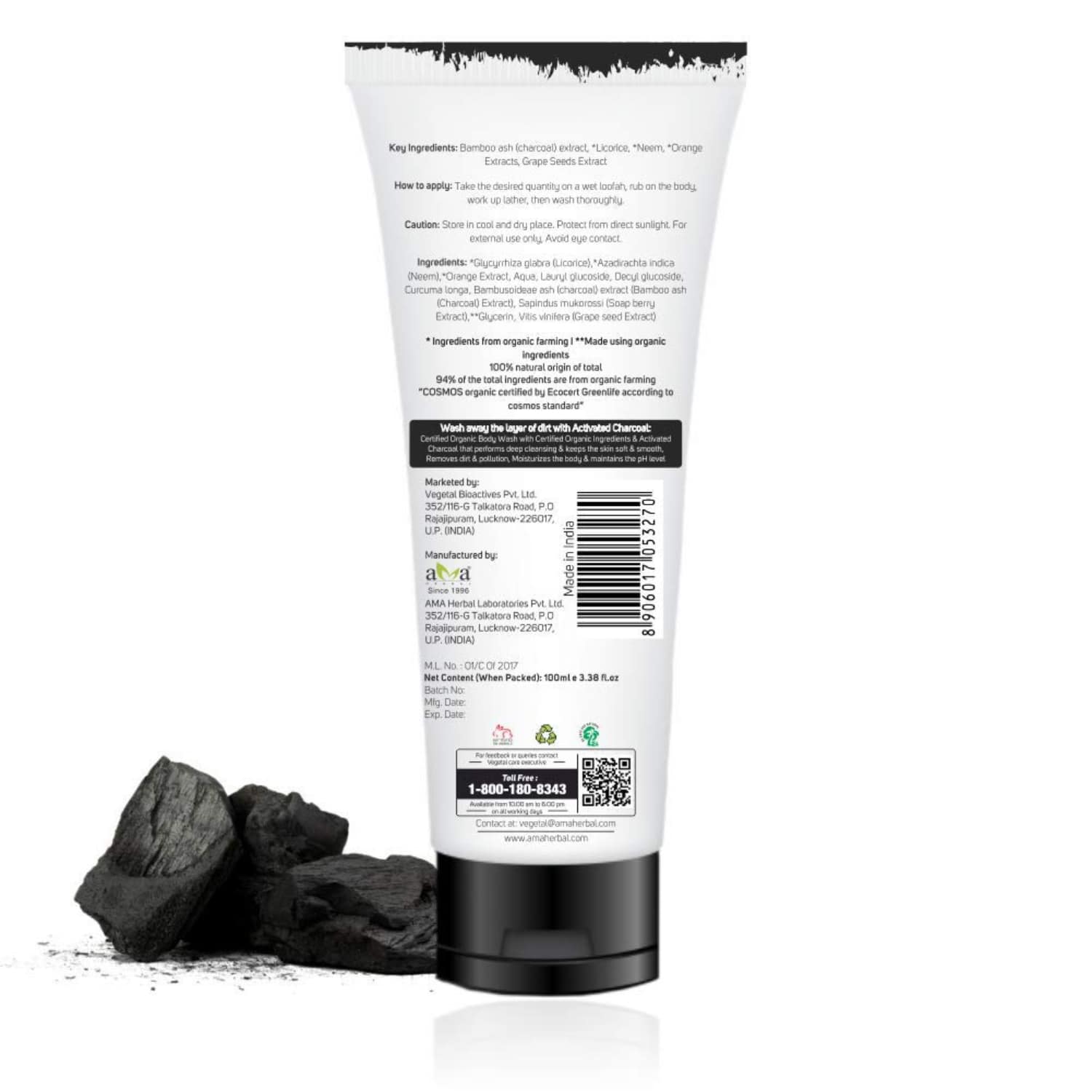 AMAzing EARTH Organic Charcoal Body Wash Men - PollutionOil Control 100ml