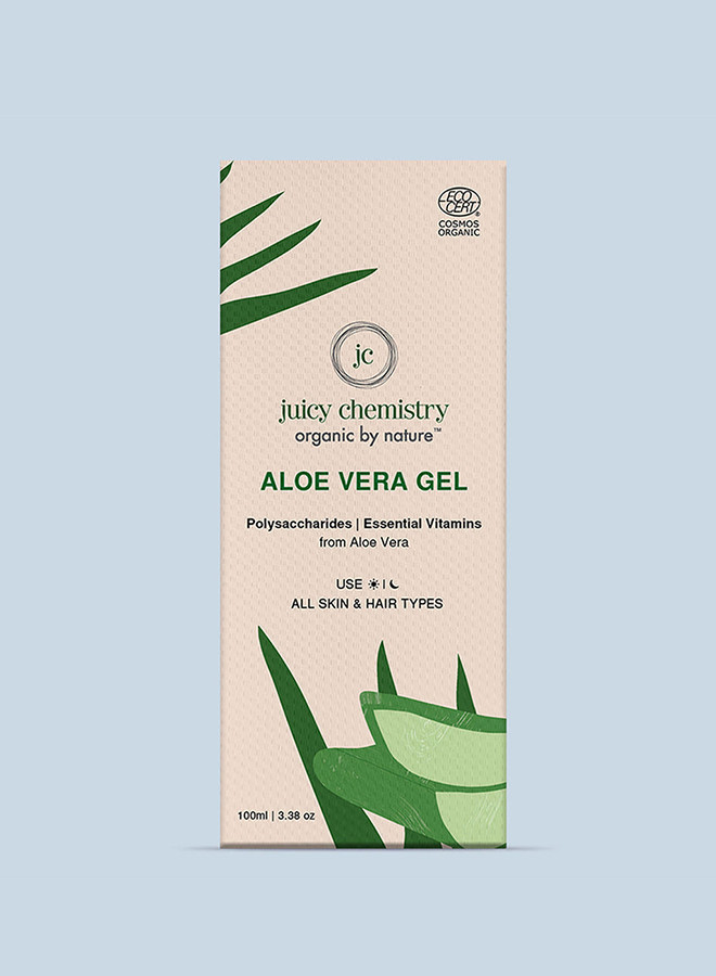 Juicy Chemistry Organic Aloe Vera Gel 100ml Multi-purpose Non-sticky Vegan Hydrating