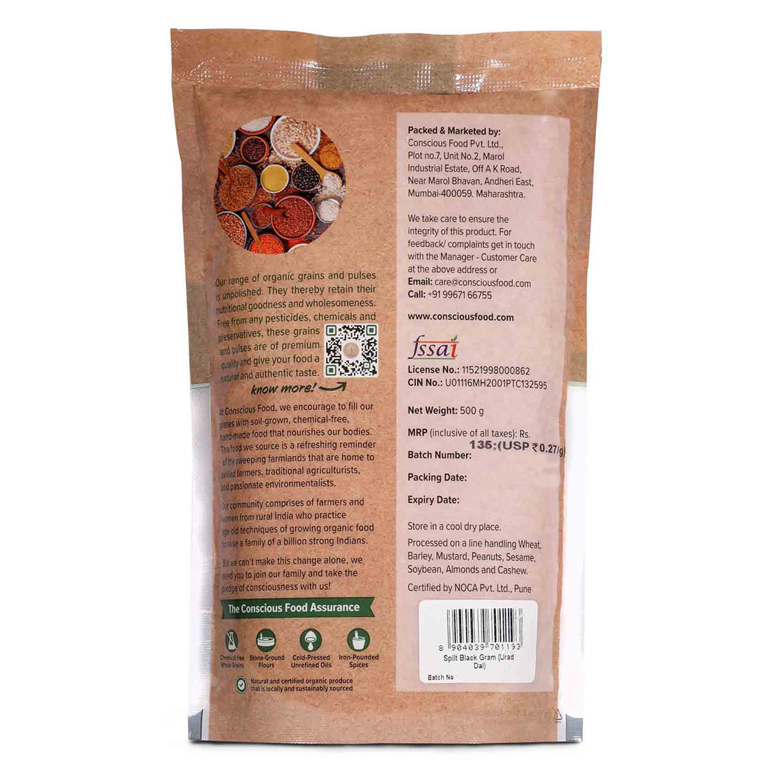 Conscious Food Split Black Gram Urad Dal - 500 Gm