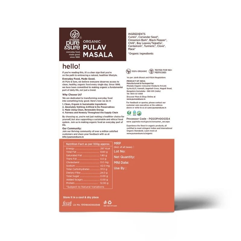 Pure  Sure Organic Pulav Masala - 100 Gm