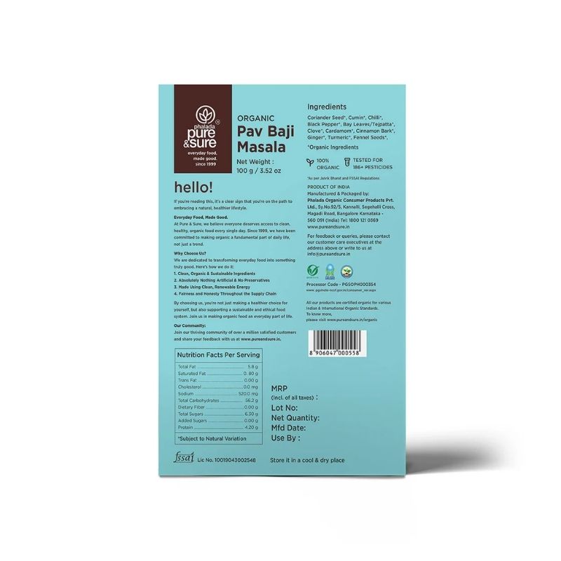 Pure  Sure Organic Pav Bhaji Masala - 100 Gm