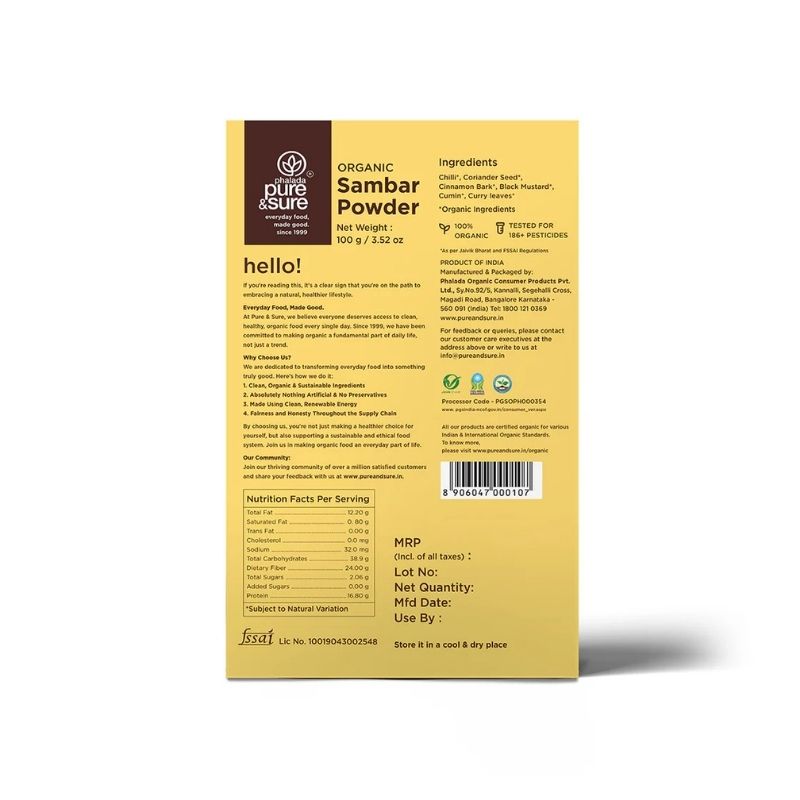 Pure Sure Organic Sambar Powder - 100 Gm