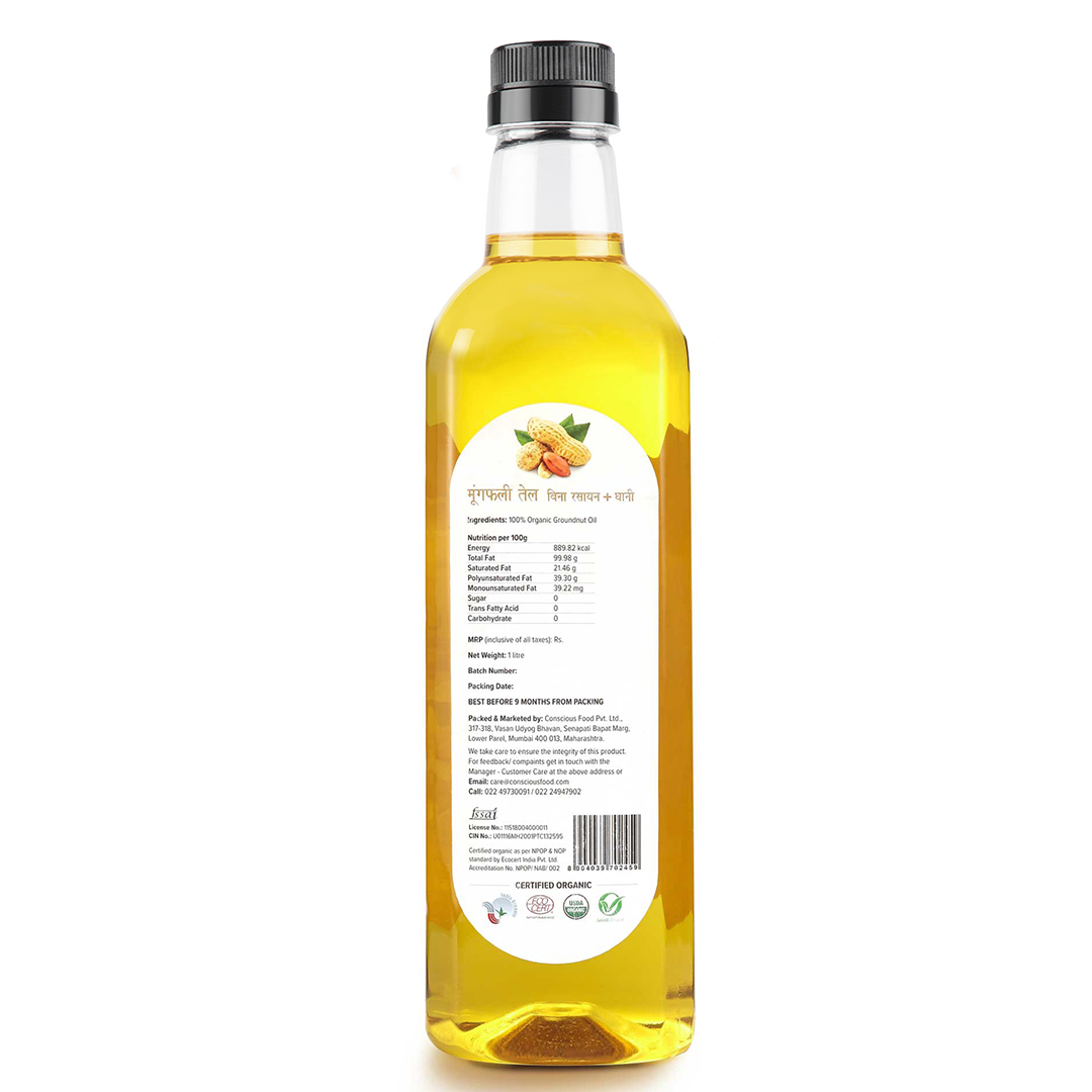 Conscious Food Cold Pressed Groundnut Oil - 1 Ltr