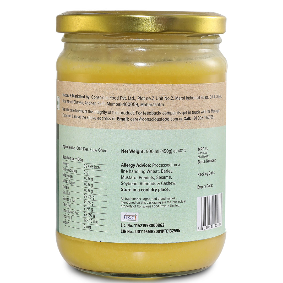 Conscious Food Desi A2 Cow Ghee - 500 Ml