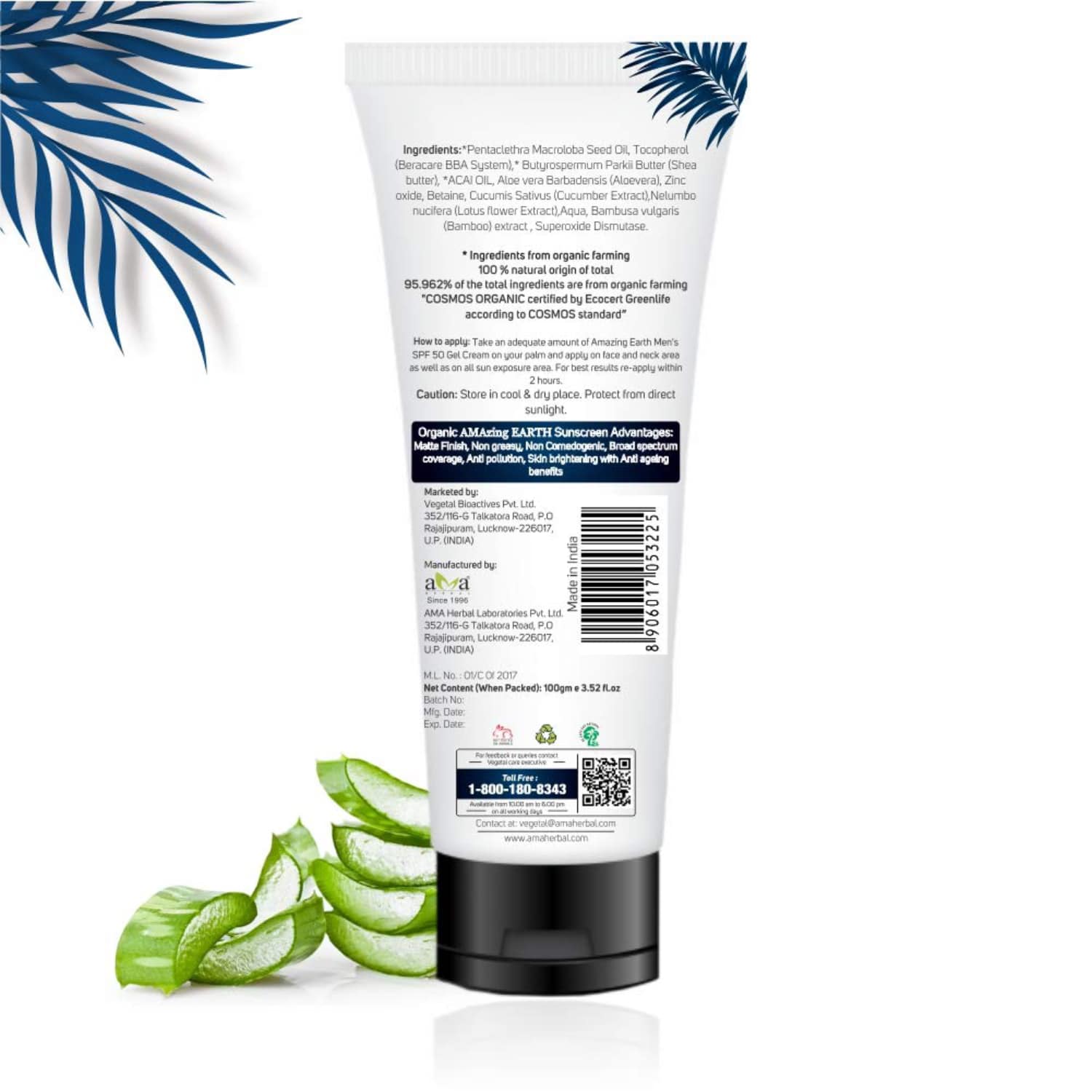 AMAzing EARTH SPF 50 Organic Sunscreen for Men - Matt Finish Anti-Aging 80ml