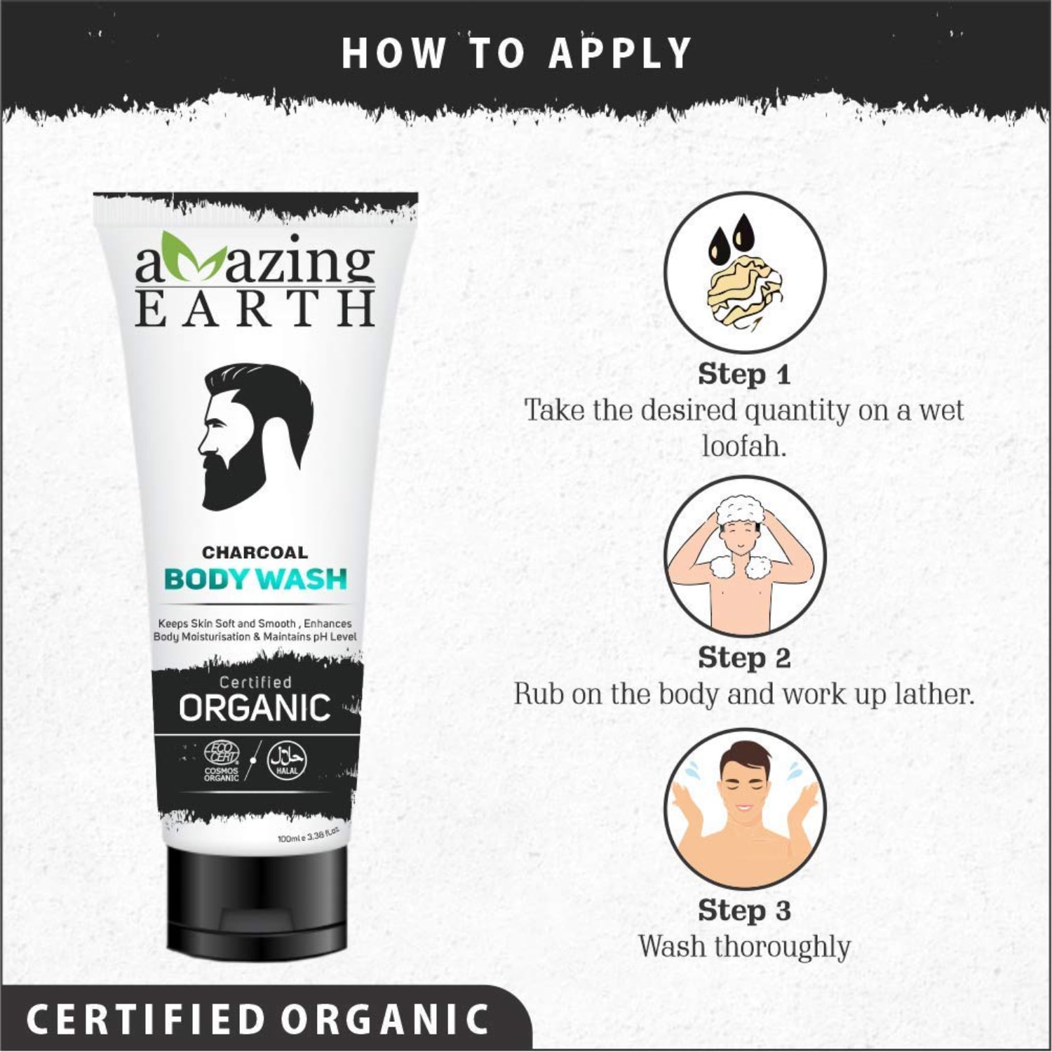 AMAzing EARTH Organic Charcoal Body Wash Men - PollutionOil Control 100ml