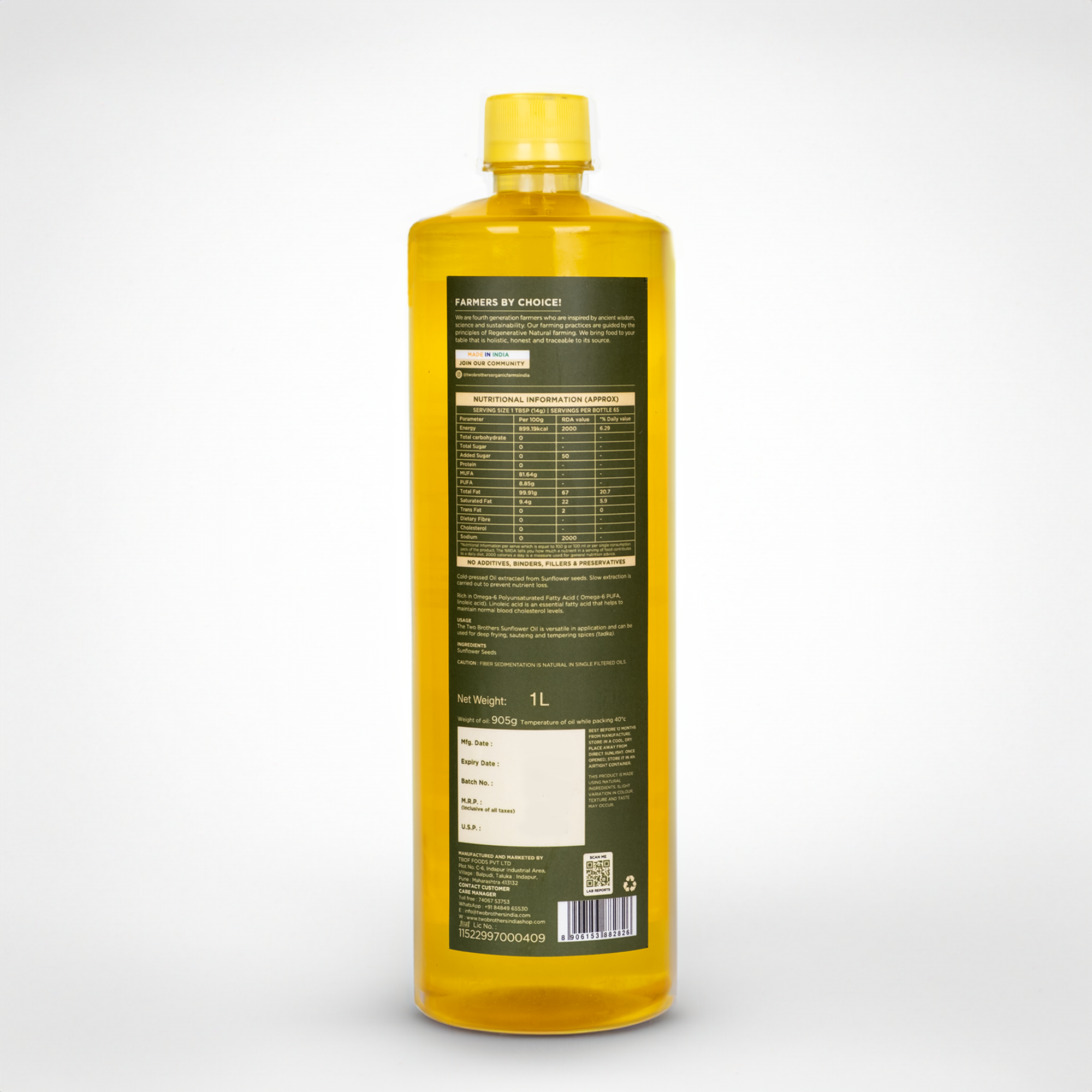 Two Brothers Sunflower Oil 1l Plastic
